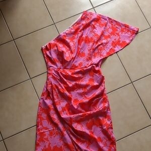 Elegant One-Shoulder Pink and Red Dress